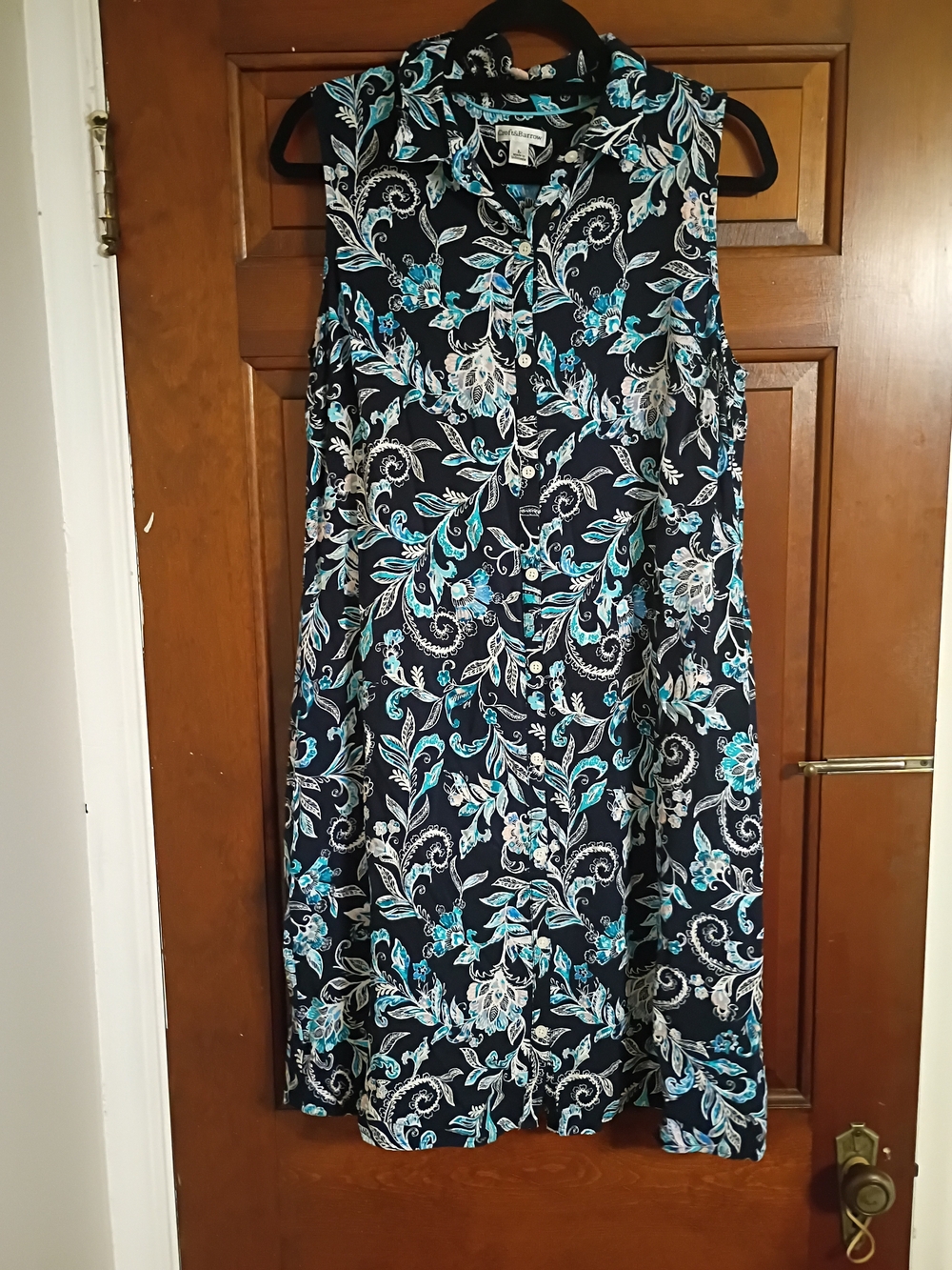 Croft & Barrow Navy Floral Sleeveless Shirt Dress - Turquoise & White Size L